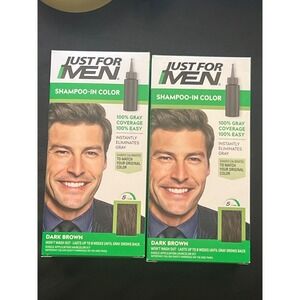 Just For Men Shampoo-In Color H-45 Dark Brown Gray Coverage 2 Pack New